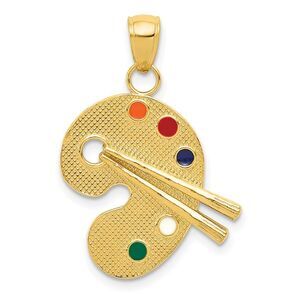 14k Yellow Gold and Enameled Textured Artist Palette Pendant